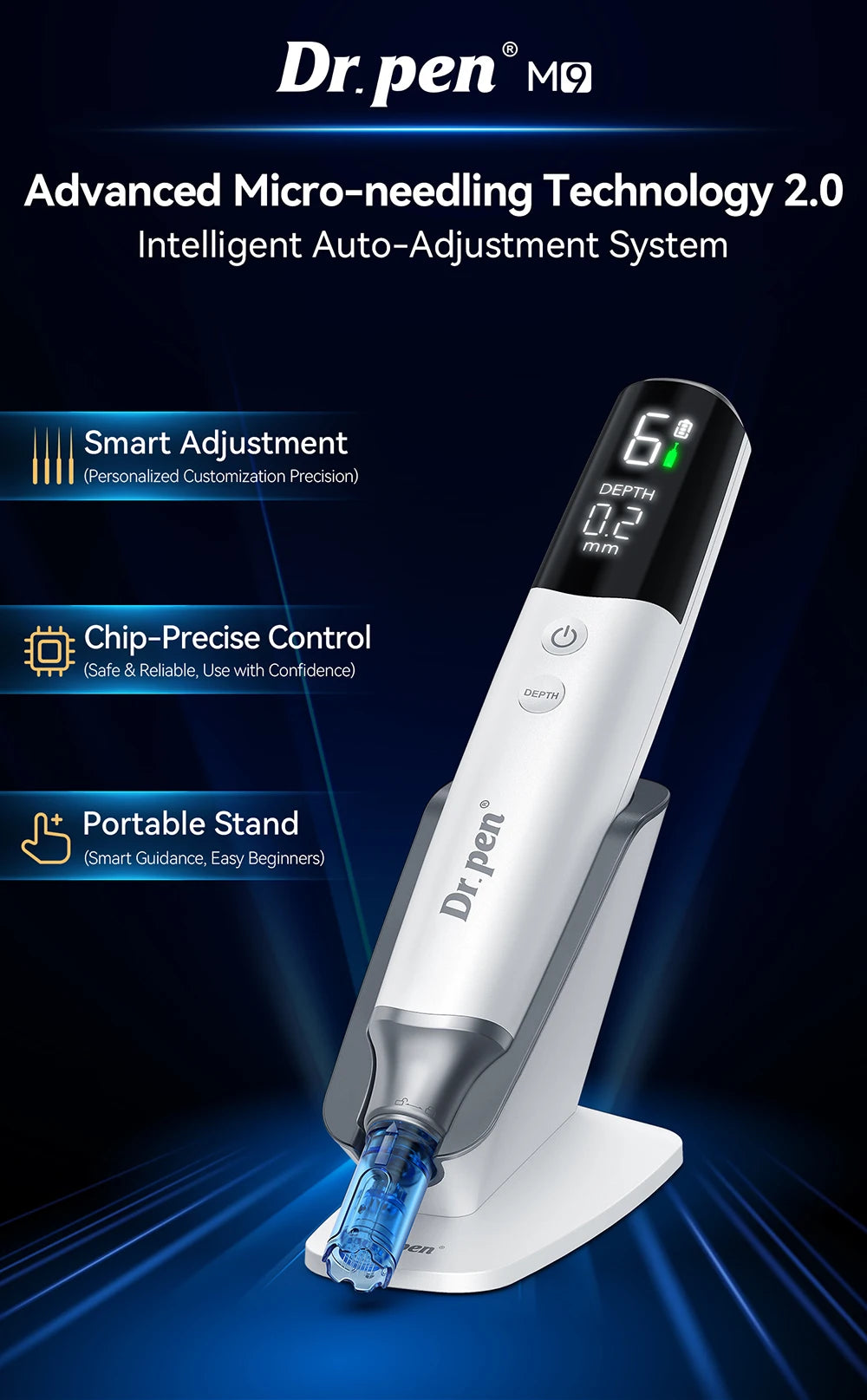 1PCS Original Dr. pen M9 Microneedling Pen 0.2mm 6 Speeds Type-C Charger 10 Cartridges Needle