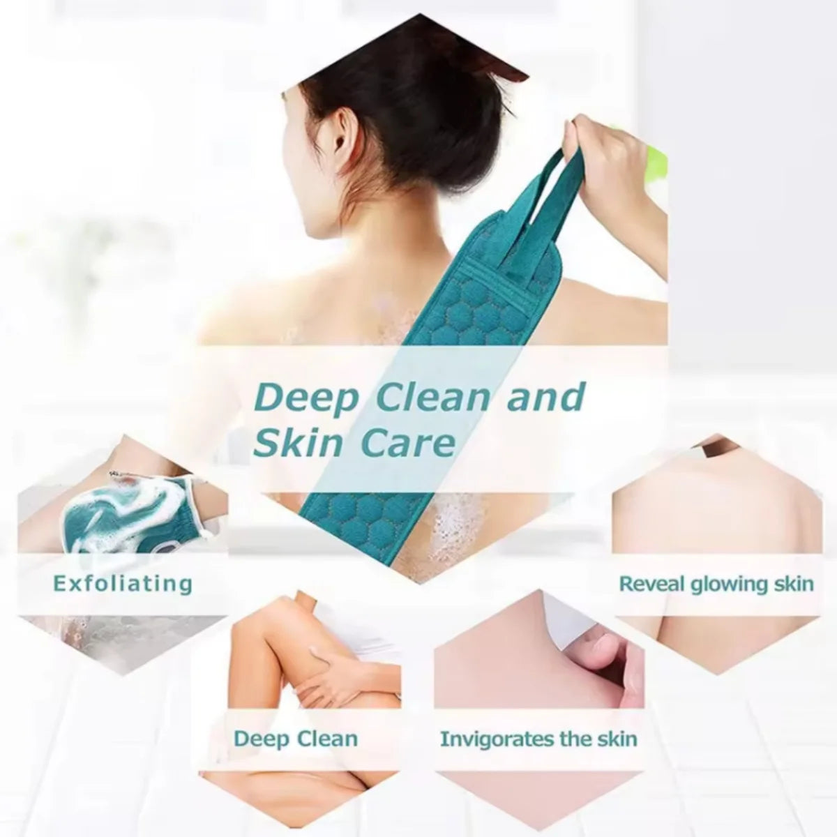 3 Colors Three-piece Bath Set, Rub Bath and Bath Artifact, Household Long Rub Back Towel, Bath Gloves, Bath Flower Set