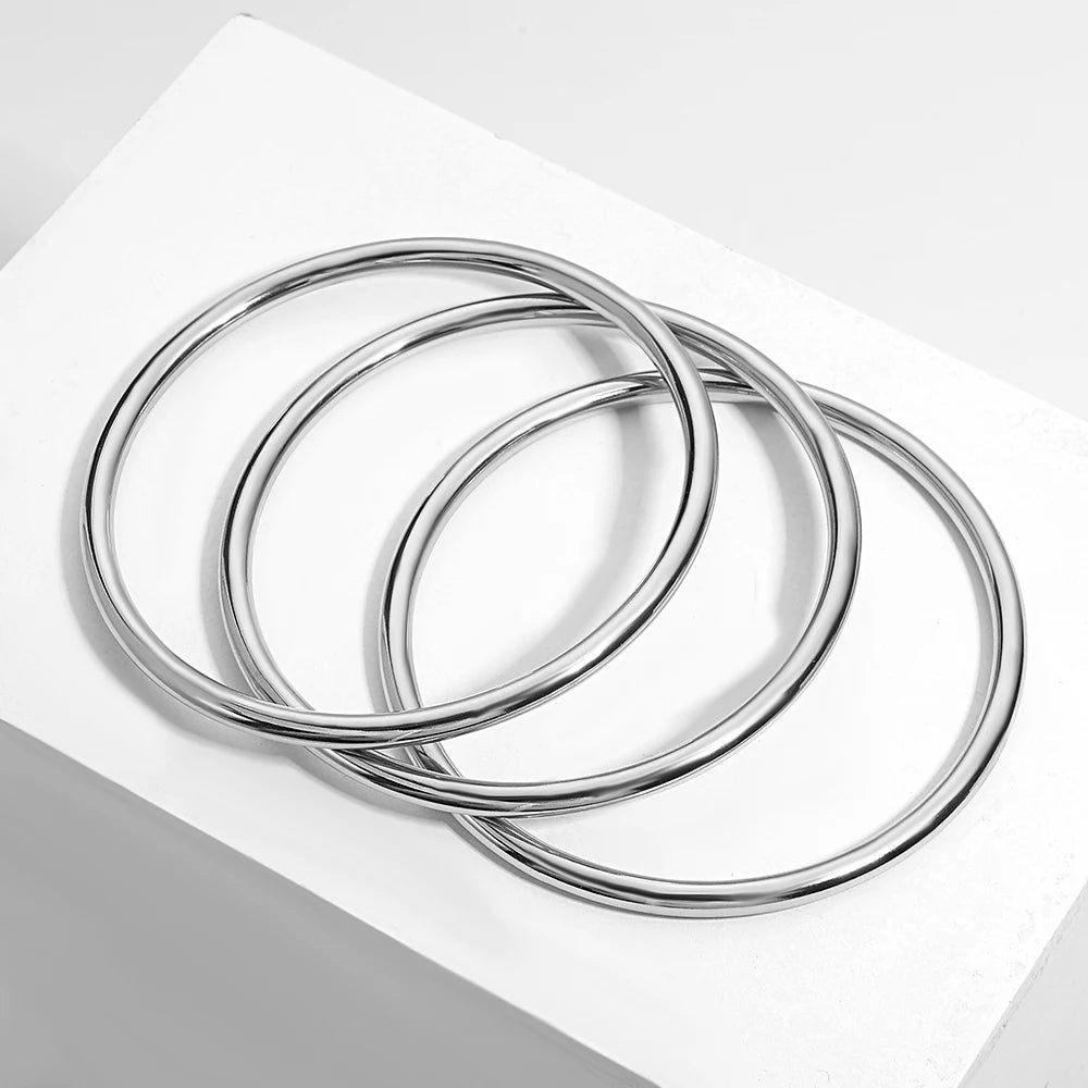 Greatera 3pcs/set Gold/Sliver Color Stainless Steel Bangle For Women Tide 2.7mm Wide Coil Multi-layer Plain Bracelet Jewelry