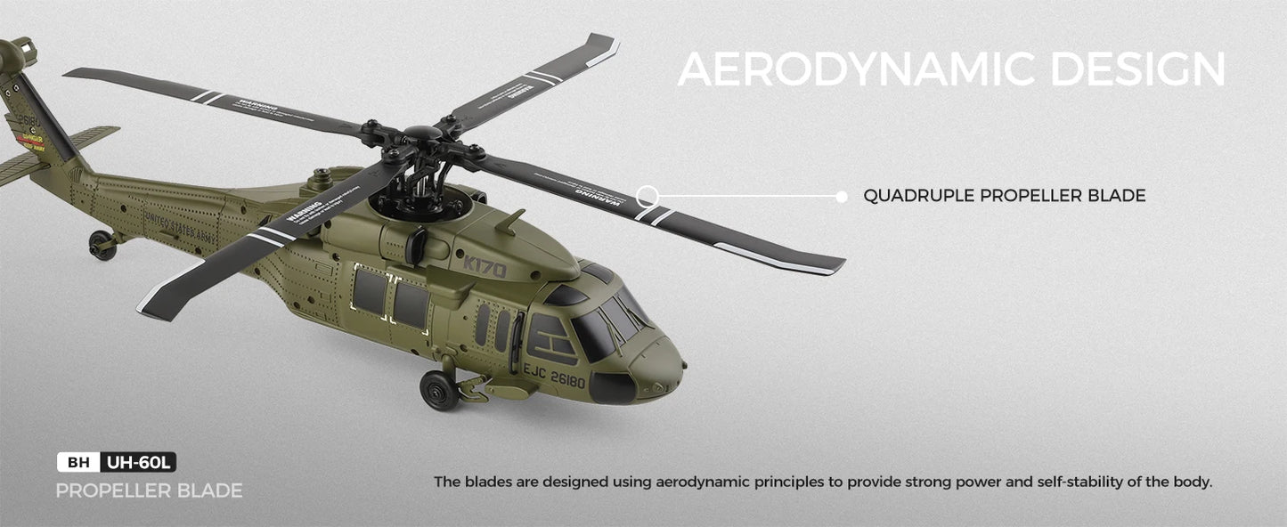 WLtoys K170 RC Helicopter with Gyro UH-60L 4CH Remote Control Brushless Helicopters with LED Light Airplane Toys for Kids
