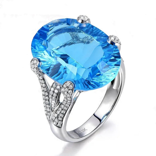 2023 New Fashion 925 Silver Luxury Quality Blue Topaz Band Ring for Women Upscale Anniversary White Gold Plated Finger Jewelry
