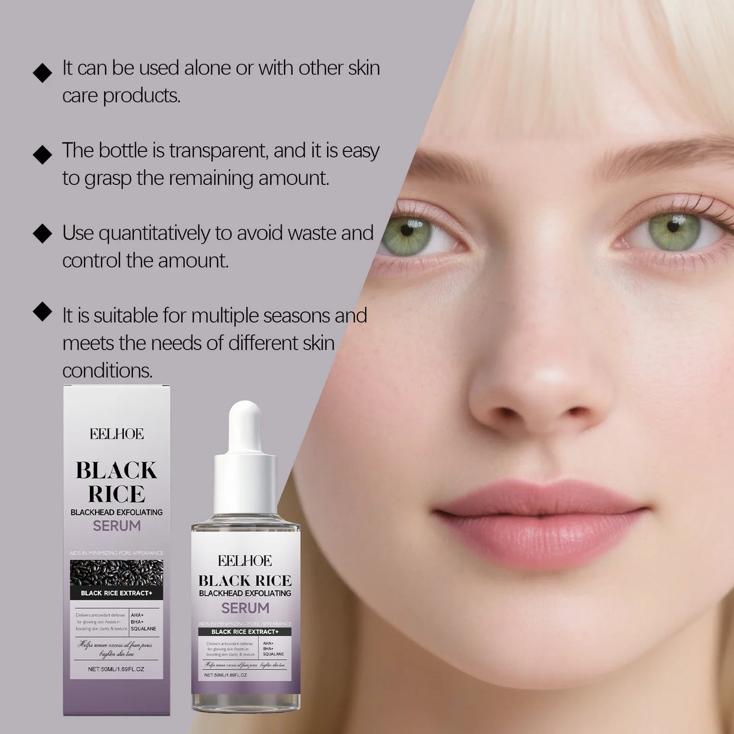 Black & White Rice Exfoliating Serum Set BHA Niacinamide Pore Minimizing & Brightening Blackhead Whitehead Remover Skincare Set
