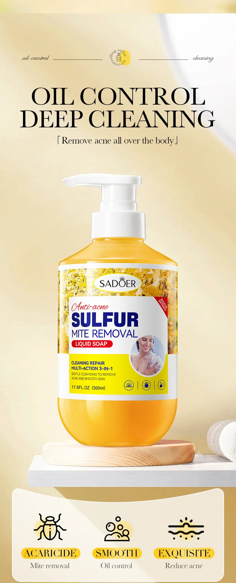 500ml Deep Cleansing Sulfur Mite Removal Body Wash Oil Control Shower Gel  Bath and Body Cleansers