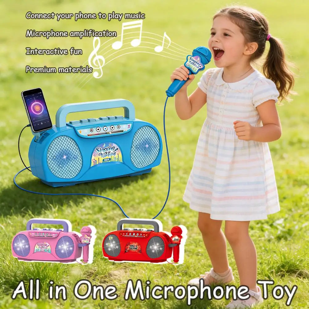 Kids Karaoke Machine Microphone Music Instrument Toy with Light for Indoor & Outdoor Travel Educational Gift for Girls & Boys