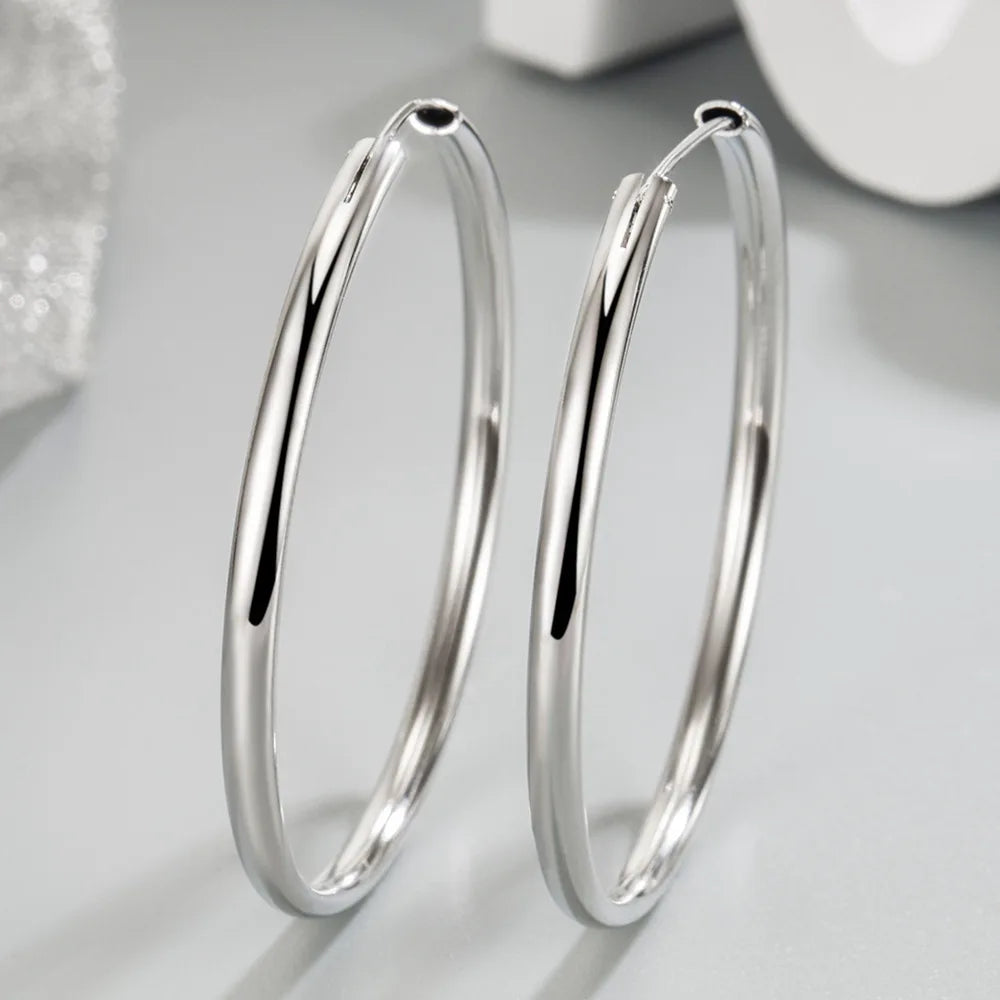 Real 925 Sterling Silver Women's New Jewelry Fashion Round Hoop Earrings FQL23634
