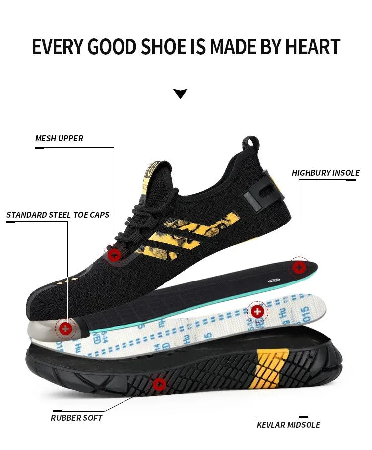 Work Sneakers Men Safety Shoes Construction Steel Toe Work Shoes Safety Boots Men Shoes Anti-Puncture Working Summer Kevlar