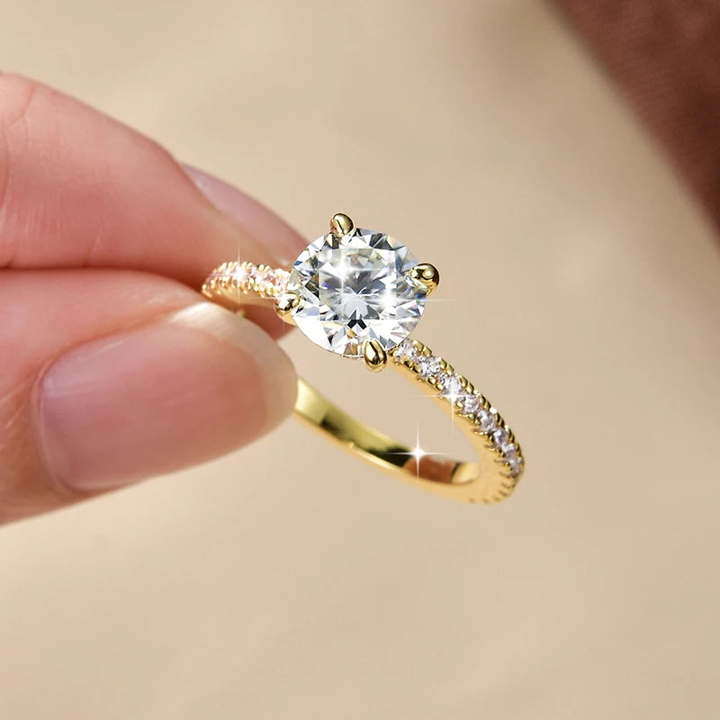 Lnngy Certified 8mm 2ct Moissanite Solitaire Ring 14K Gold Filled Engagement Rings For Women Wedding Party Jewelry Gift