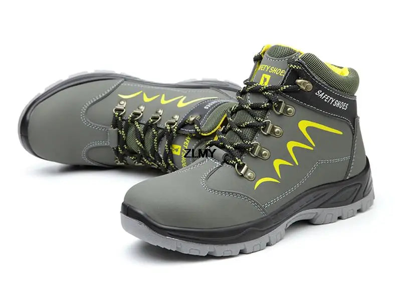 ZLMY Men Steel Toe Shoes High Top Work Boots Indestructible Safety Shoes Man Puncture-Proof Work Sneaker Winter Safety Boots Men