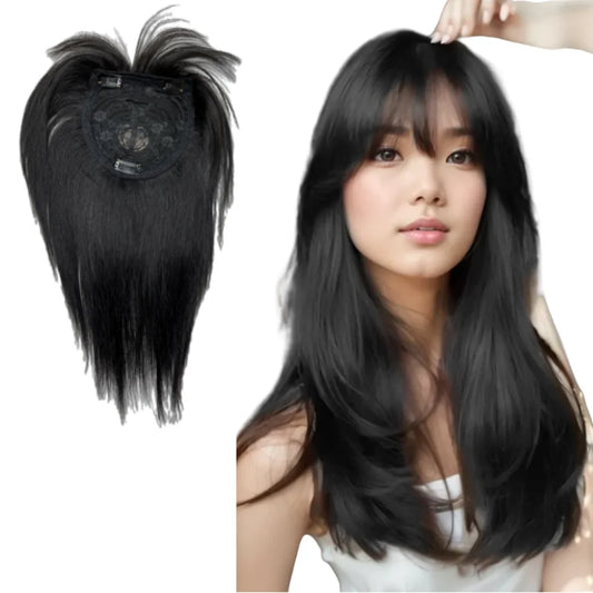 Natural 100% Human Hair Toppers for Women Clips in Extensions Big Size Semi-wig 14x14cm Toupee for Baldhead Cover Grey Hair