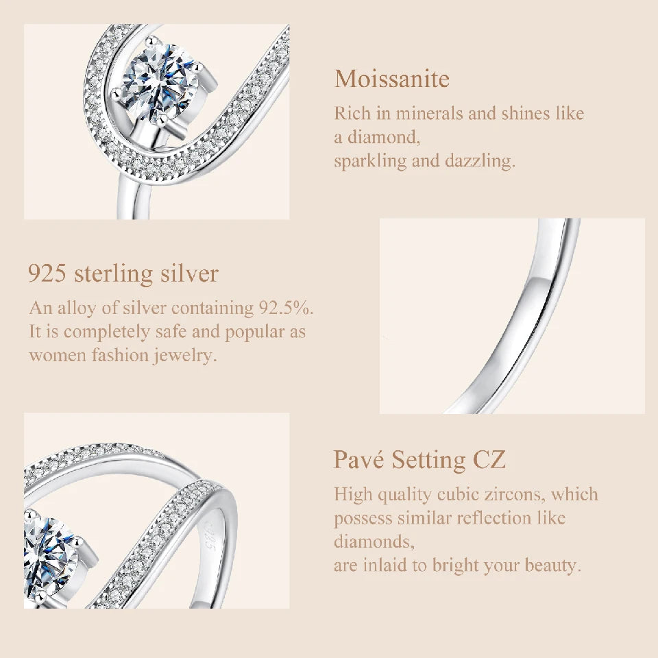 WOSTU Circle Swirl Moissanite Wedding Ring for Women 925 Sterling Silver Diamond Cut Engagement Ring Girl Party Anniversary Gift
