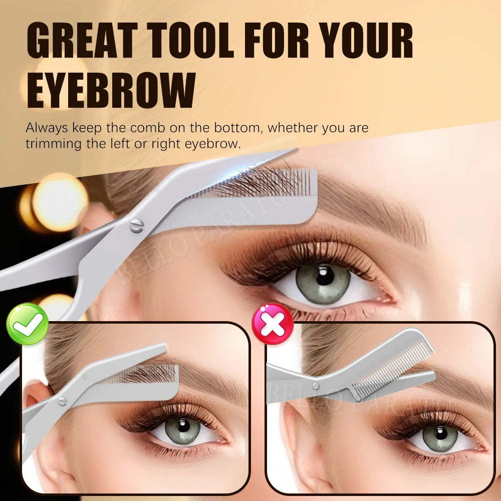 1Pcs Eyebrow Trimming Scissors with Combs Professional Eyebrow Trimmer Stainless Steel Grooming Eyebrow Shaping Scissors Tools
