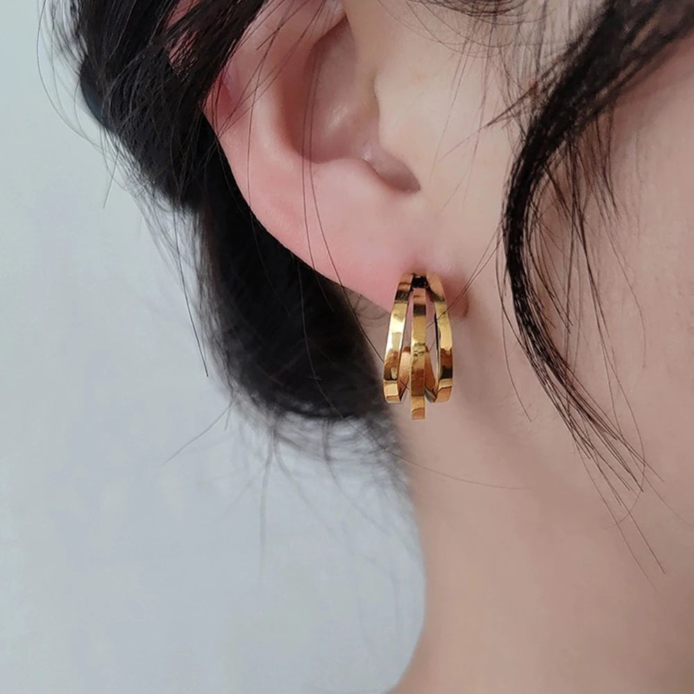 316L Stainless Steel Hoop Huggies Earrings For Women Exaggerated Texture Studs Earrings Girl Geometric Daily Jewelry Gifts