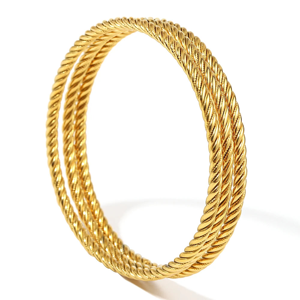 Greatera 3pcs/set Gold/Sliver Color Stainless Steel Bangle For Women Tide 2.7mm Wide Coil Multi-layer Plain Bracelet Jewelry