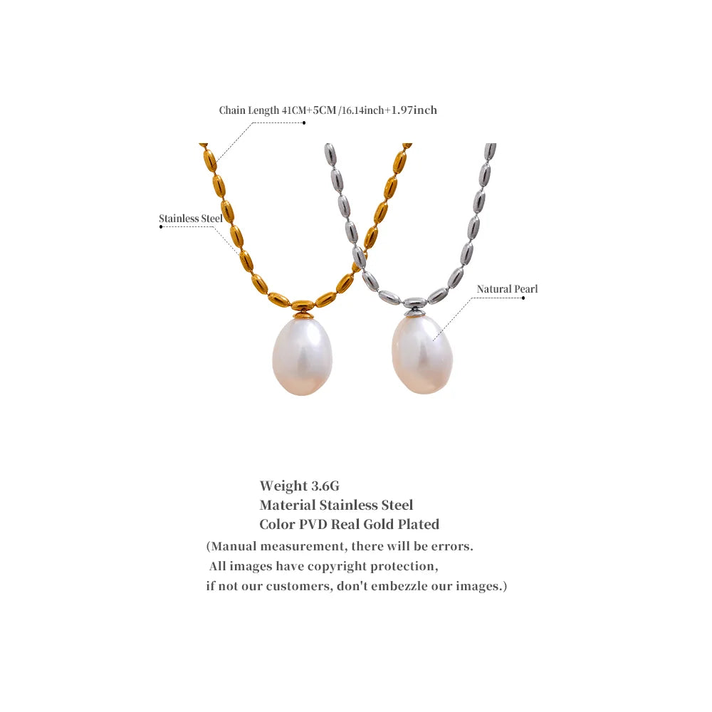 Yhpup Luxury Natural Freshwater Pearl Pendant Stainless Steel Sweet Necklace Women Stylish Exquisite Jewelry Mother Sister Gift