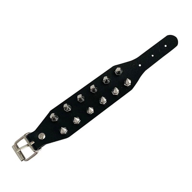 Gothic PU Leather Bracelet Two Row Cuspidal Spikes Rivet Stud Wide Cuff Punk Gothic Rock Unisex Wristbands Men Jewelry Gifts