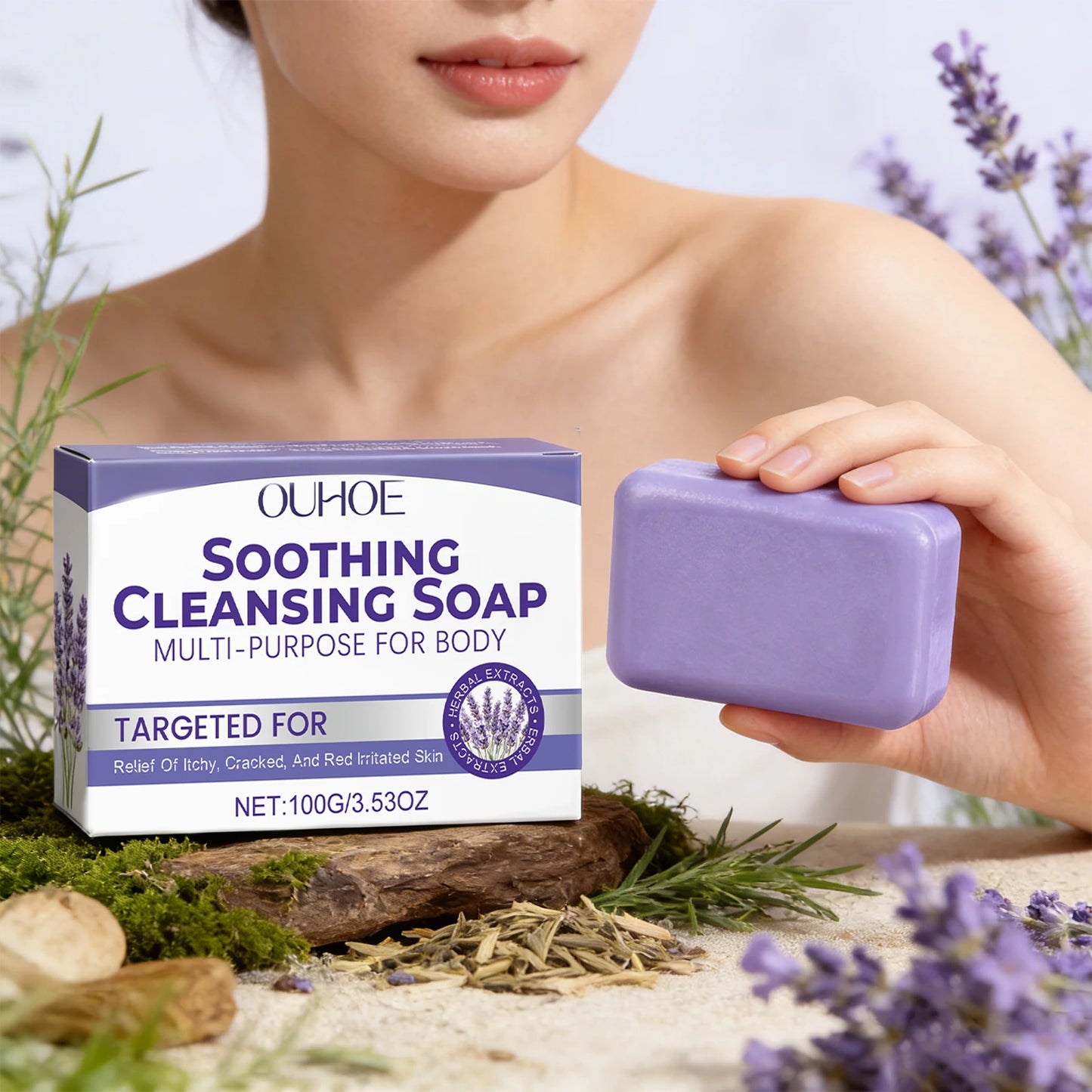 Lavender Cleaning Soap Oil Control and Itching Relief Long-Lasting Daily Soothing Hydration Bath Soap Body Odor Removal Care