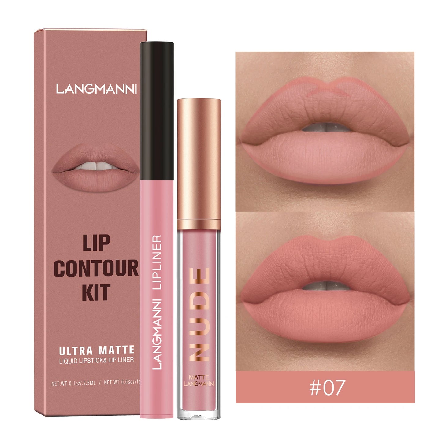2Pcs Lip Gloss and Lip Liner Set, Matte Finish Non-Stick Cup Long-Lasting Lip Color and Liner Combo, Perfect for Defined Lips