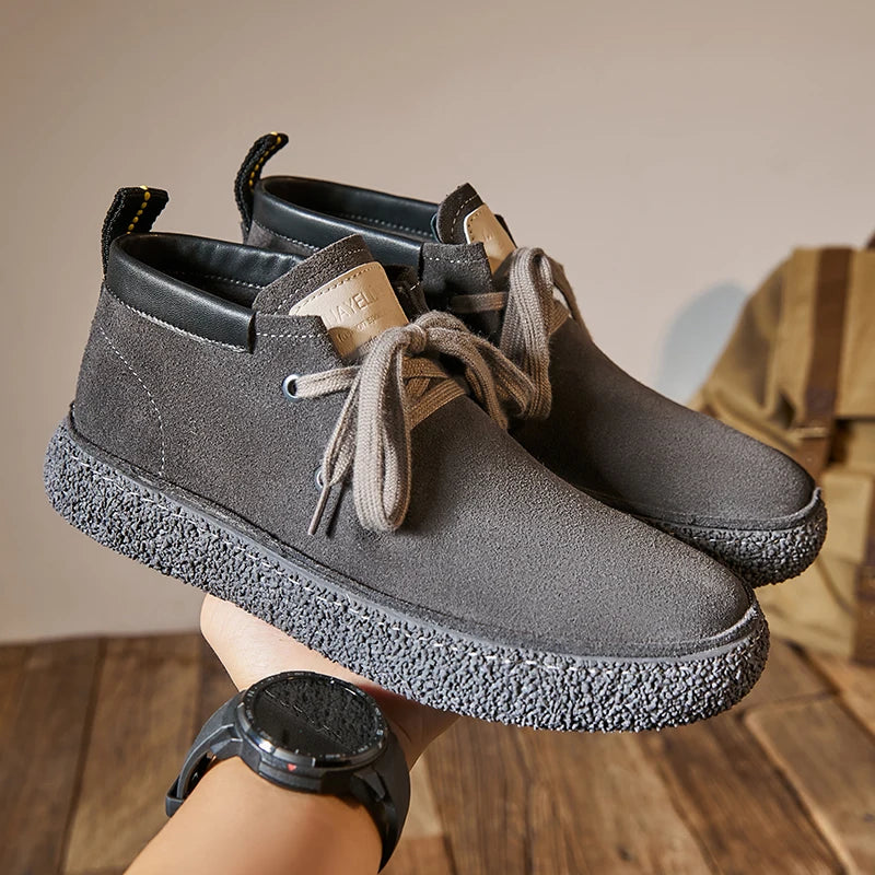 Genuine Leather Soft Sole Mens Casual Shoes Outdoor Breathable Suede Work Shoes High Quality Hiking Sneakers Walking Ankle Boots