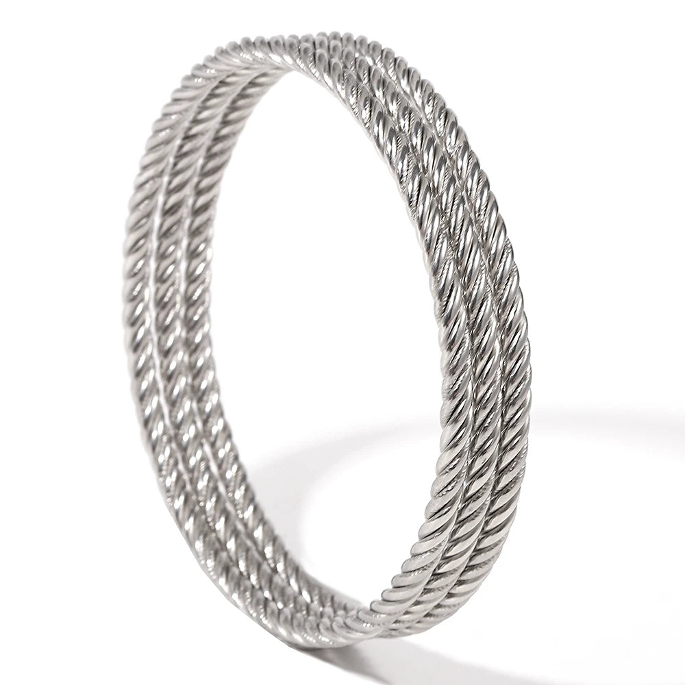 Greatera 3pcs/set Gold/Sliver Color Stainless Steel Bangle For Women Tide 2.7mm Wide Coil Multi-layer Plain Bracelet Jewelry