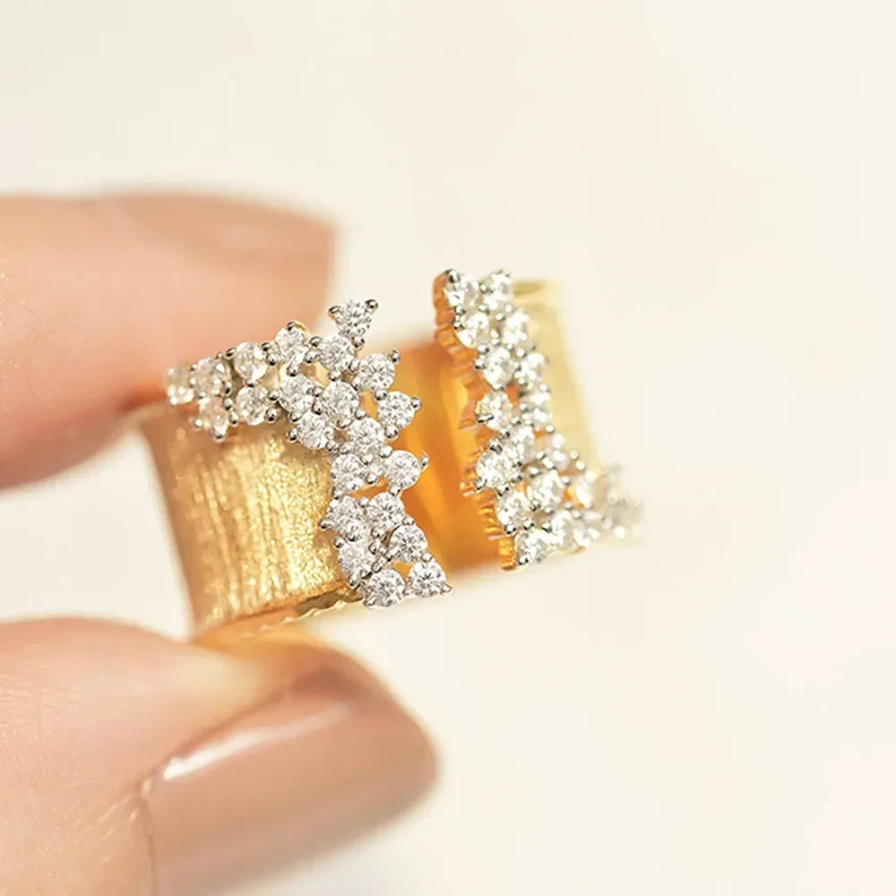 2026 New Fashion Women's Finger Ring with CZ Stone Wiredrawing Effect Gold Color Wide Rings Luxury Female Jewelry Party