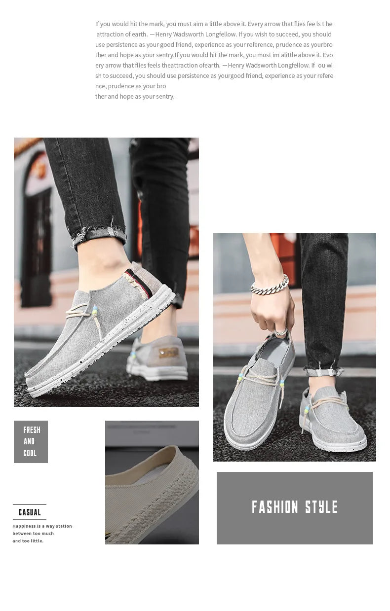 Spring Summer Blue Men's Casual Boat Shoes Lightweight Slip-on Driving Shoes Men Low-cut Breathable Canvas Men Shoes Loafers