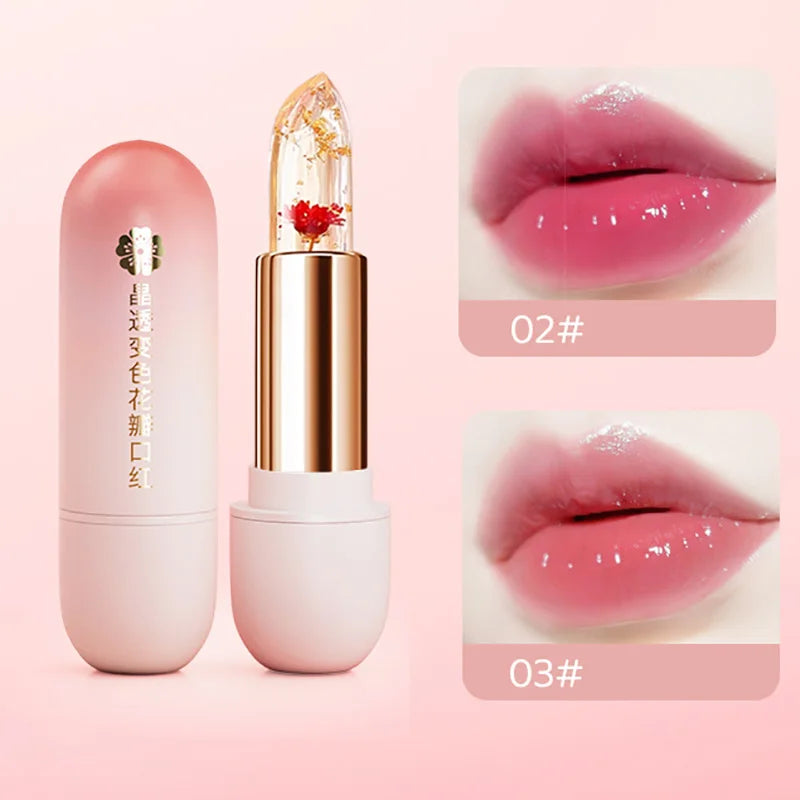 Blue Rose Petal Lip Balm Color-changing Jelly Lipstick Hydrating Non-Sticky Crystal Flower Lip Stain Makeup Skin Care