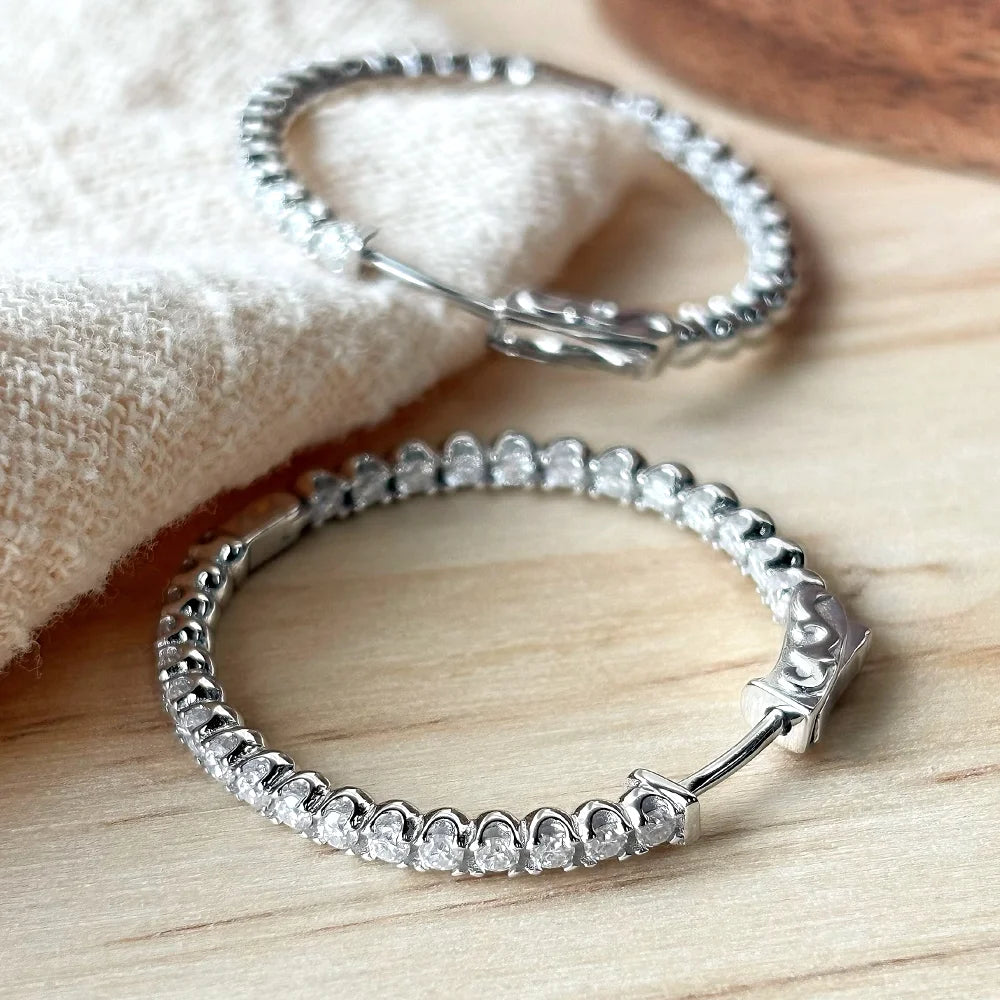 COSYA 1.8mm Full Moissanite Hoop Earrings For Women 100% S925 Silver 18K Gold Lab Diamond Earrings Wedding Fine Jewelry Gift