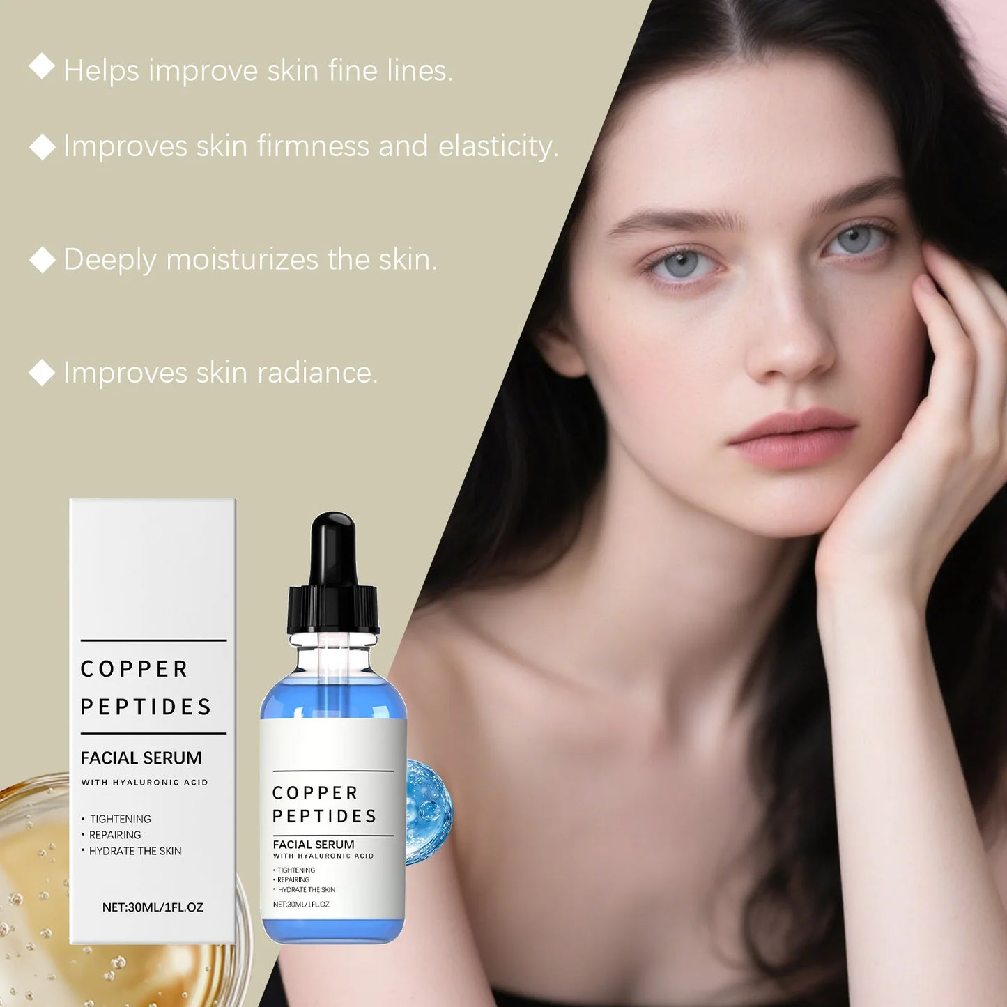 Copper Peptides Moisturizing Facial Essence Increase Facial Elasticity Smooth Firming Skin Improve Fine Lines Sooth Face Serum