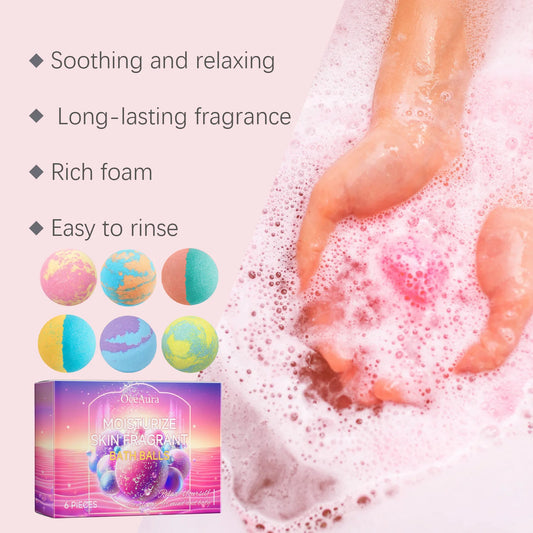 OceAura Bath Bubble Balls Body Cleaning Smooth Skin Care Bath and Shower Products Gift Set Christmas Stocking Stuffers Items 6pc