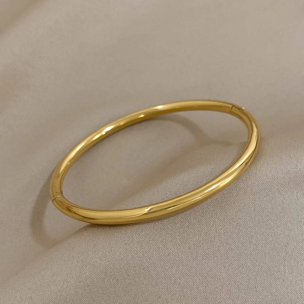 Greatera Waterproof Polished Stainless Steel Cuff Bracelet Bangles for Women Gold Plated Smooth Metal Openable Bracelets Jewelry