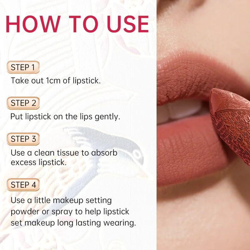 CATKIN Dreamworld Carving Lipstick, Waterproof Long Lasting Satin Nourish Moisturizing Smooth Soft 0.13 Ounce-Chinese Style