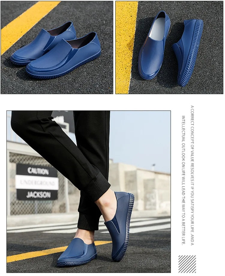 Rain Shoes Men's Low - Top Short Rain Boots Waterproof Shoes Non-slip Light Rubber Shoes Slip on Men Galoshes Trend Fishing Shoe