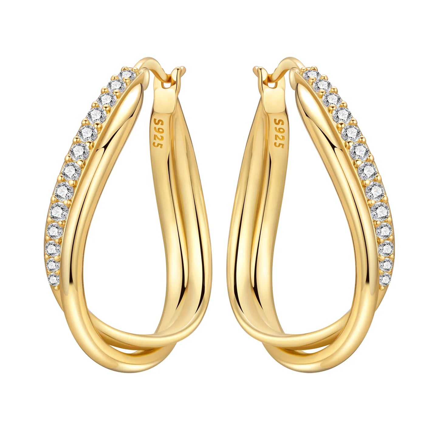 CYCUFF S925 Sterling Silver Zircon Simple Geometry Big Double Ring Earrings Birthday Party Gift Trend 2025 Jewelry Women Earring