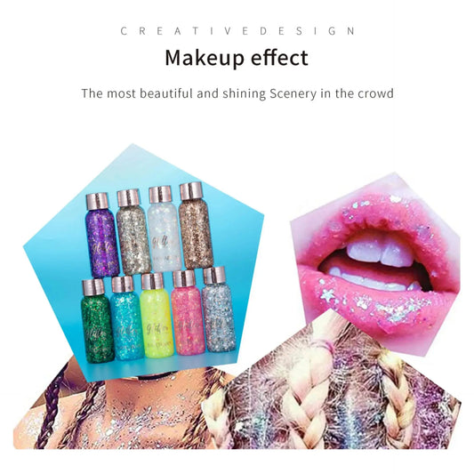 9 Shade Glitter Gel Long Wear High Pigment Sequins For Hair Eyes Face Body Nail Party Festival Makeup Art