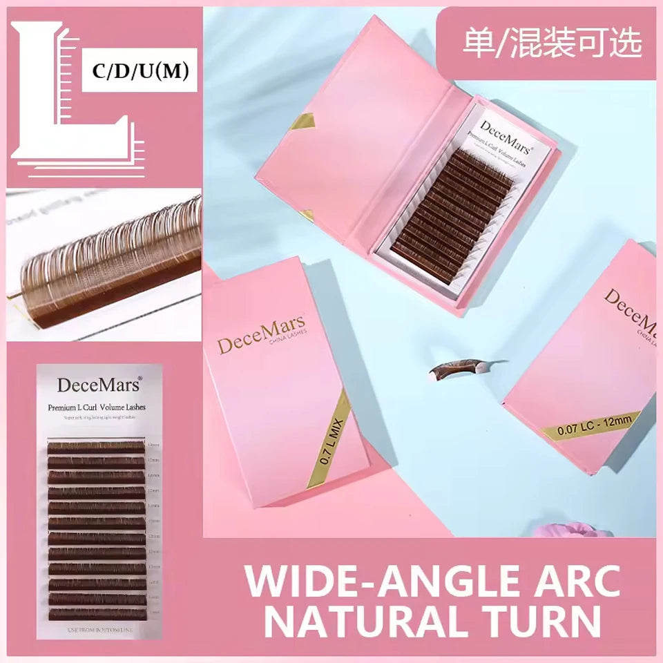 DeceMars L LC LD LU M Brown Color Eyelash Extension PBT Mink 8-15mm