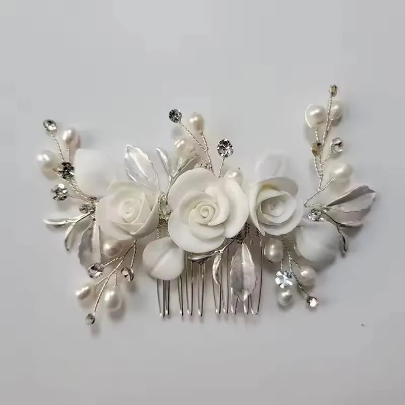 SLBRIDAL Handmade Luxury Rhinestones Freshwater Pearls Ceram Flower Bridal Tiara Wedding Bridesmaids Crown Women Hair Jewelry