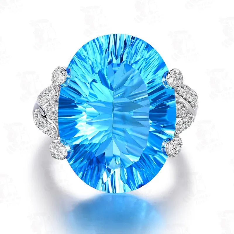 2023 New Fashion 925 Silver Luxury Quality Blue Topaz Band Ring for Women Upscale Anniversary White Gold Plated Finger Jewelry
