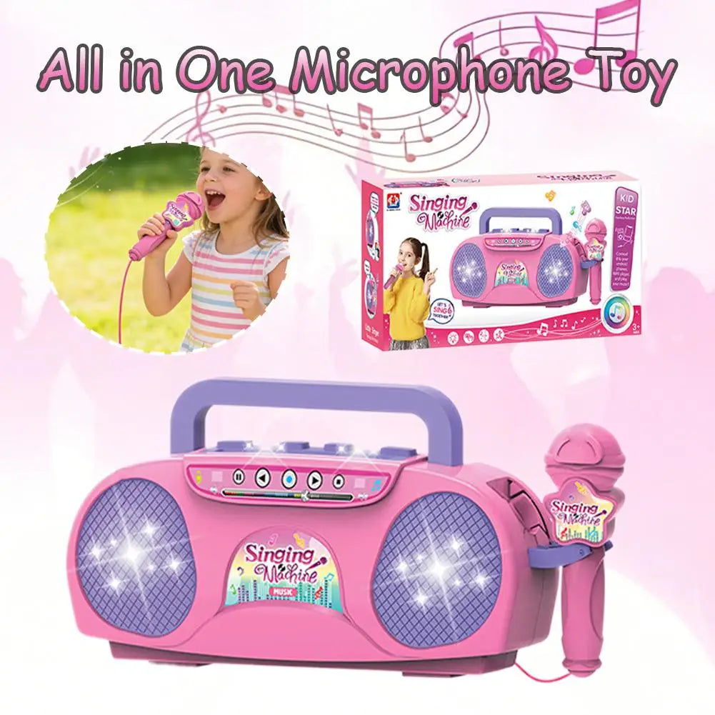 Kids Karaoke Machine Microphone Music Instrument Toy with Light for Indoor & Outdoor Travel Educational Gift for Girls & Boys