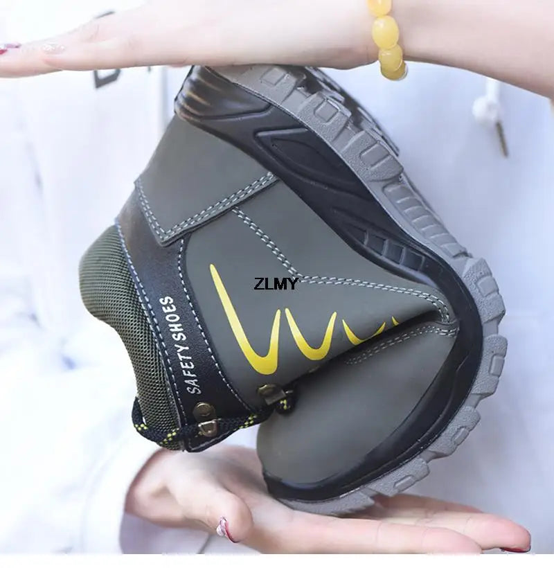 ZLMY Men Steel Toe Shoes High Top Work Boots Indestructible Safety Shoes Man Puncture-Proof Work Sneaker Winter Safety Boots Men