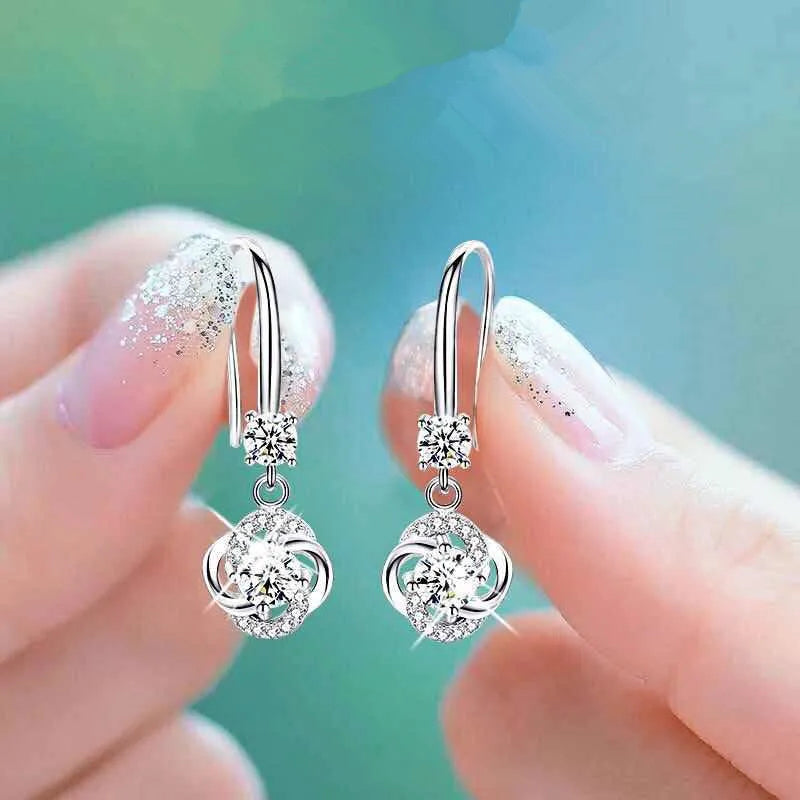 Silver 925 Jewelry Earrings Sapphire Siver Korean Ear Jewelry White/Blue/Pink Color Party Dating Gift Earrings Wholesale