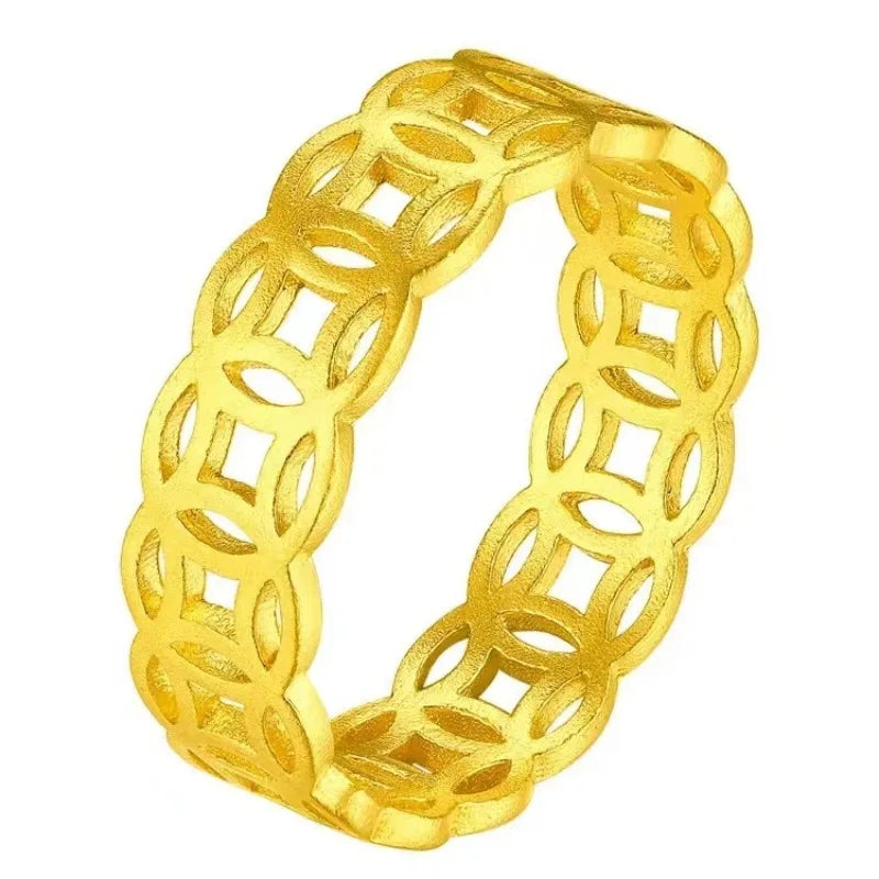 Sparkling Copper Coin Ring 18k Gold Ring for Woman High-quality Luxury AU750 Ring Party Banquet Fine Jewelry 18K No Demolding