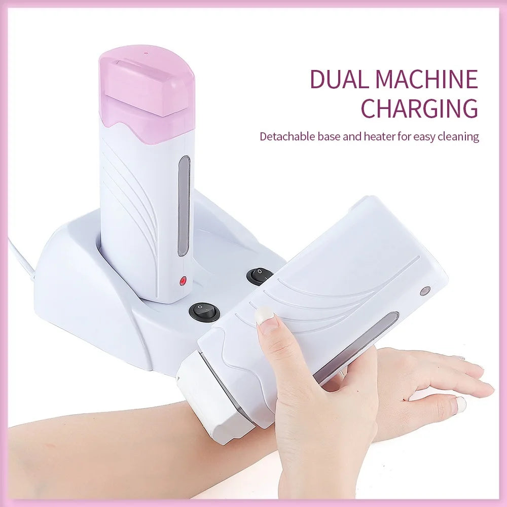Electric Waxing Warmer Hair Removal Double Depilatory Roll On Wax Heater Portable Hot Melt Wax Heater for Men Women Home Using