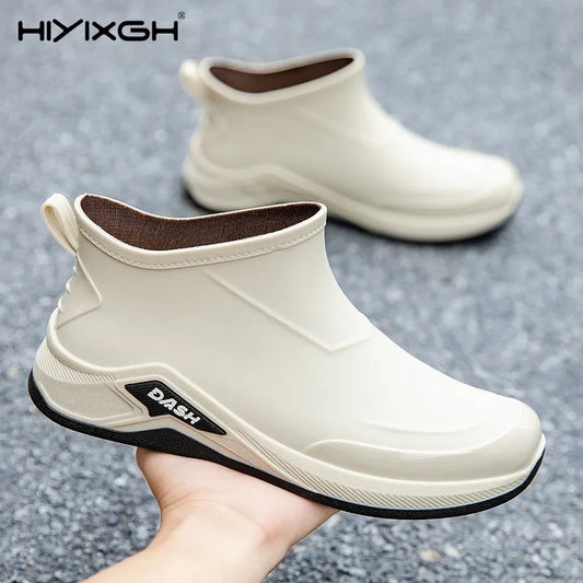 Men's Rain Boots Fashion Rubber Galoshes Outdoor Waterproof Fishing Shoes Non-Slip Rubber Shoes for Men Winter Cotton Rain Shoes
