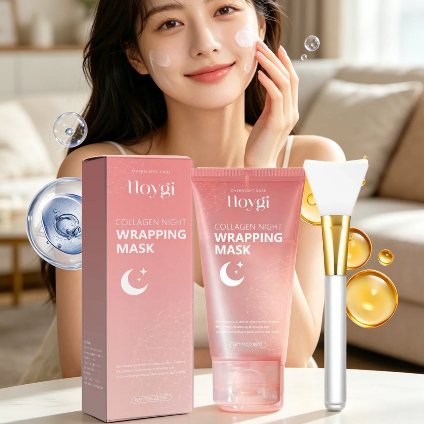 Hoygi Collagen Night Wrapping Mask Deep Nourishment Skin Firming Brightening Skin Tone Shrink Pores Mild Formula Sleeping Mask