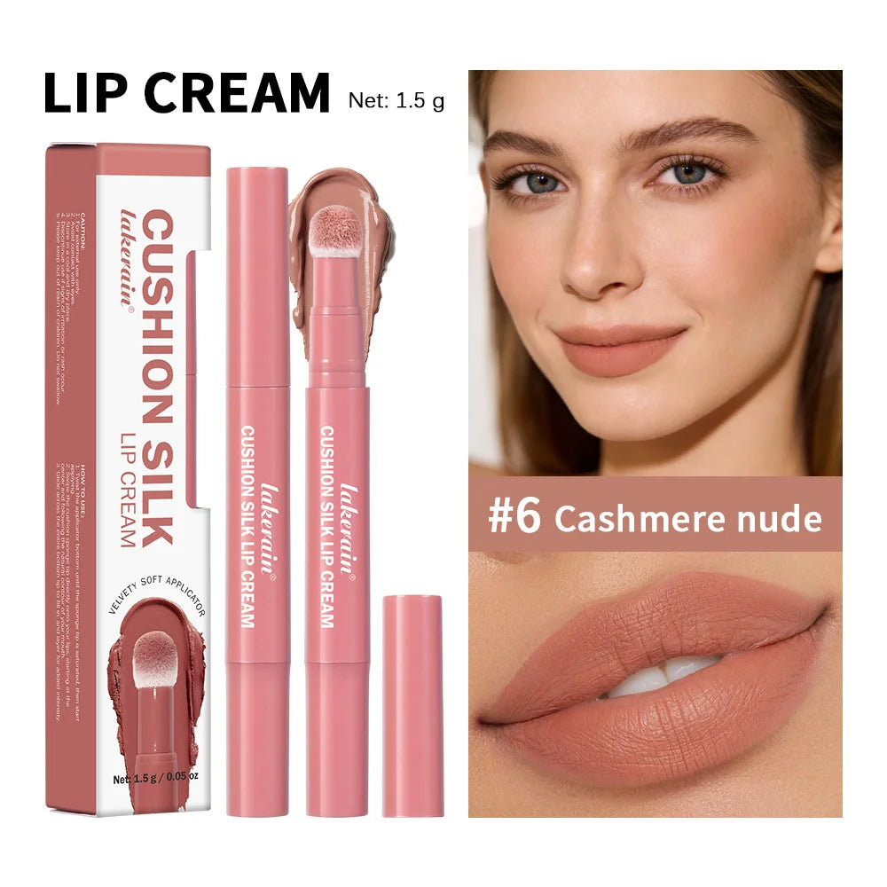 Cushion Silk Lip Cream Long Lasting Wear Waterproof Non Transfer Formula Matte Velvety Finish Lip Glaze Natural Cosmetics
