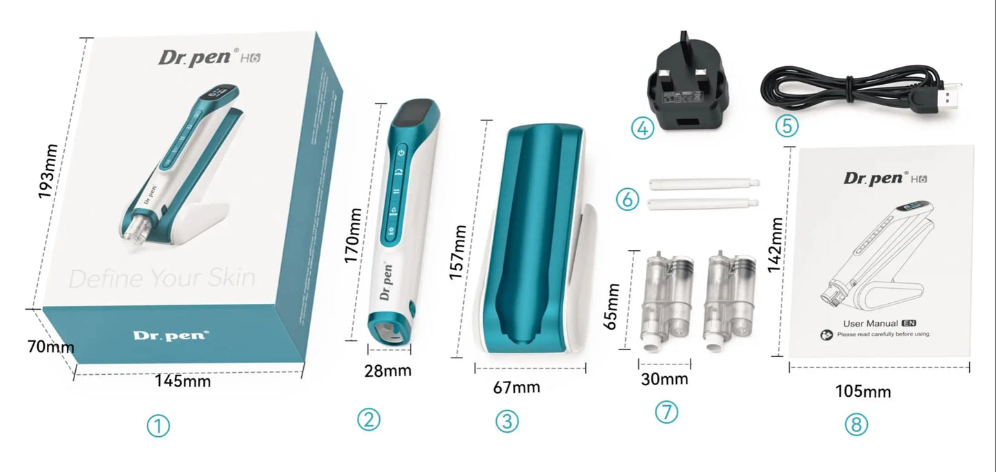 Dr. Pen H6 Derma Pen Advanced Serum Infusion Microneedling Pen with Light Therapy Needle length 0.25 MM