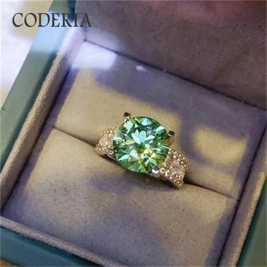 5.0 Carat Green Moissanite Rings Pass Diamond Test AU750 White Gold Ring with Certificate Black Card Sterling Silver Jewelry