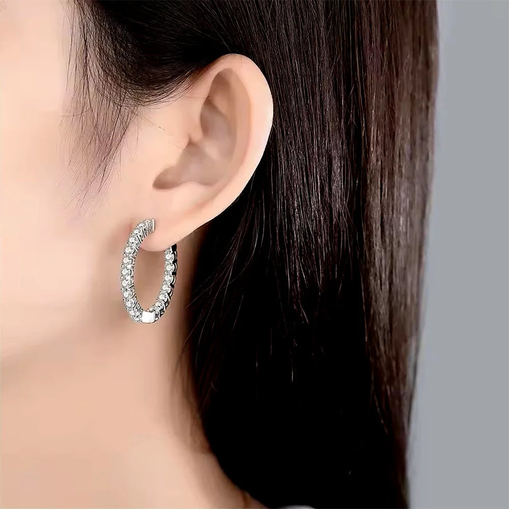 COSYA 1.8mm Full Moissanite Hoop Earrings For Women 100% S925 Silver 18K Gold Lab Diamond Earrings Wedding Fine Jewelry Gift