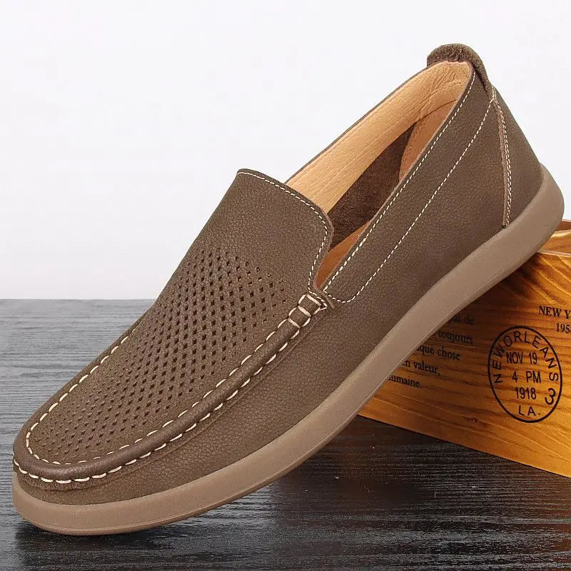 EAGSITY High quality Cow leather outdoor casual shoes slip on Men's loafer shoes slip on retro sneaker work shoes