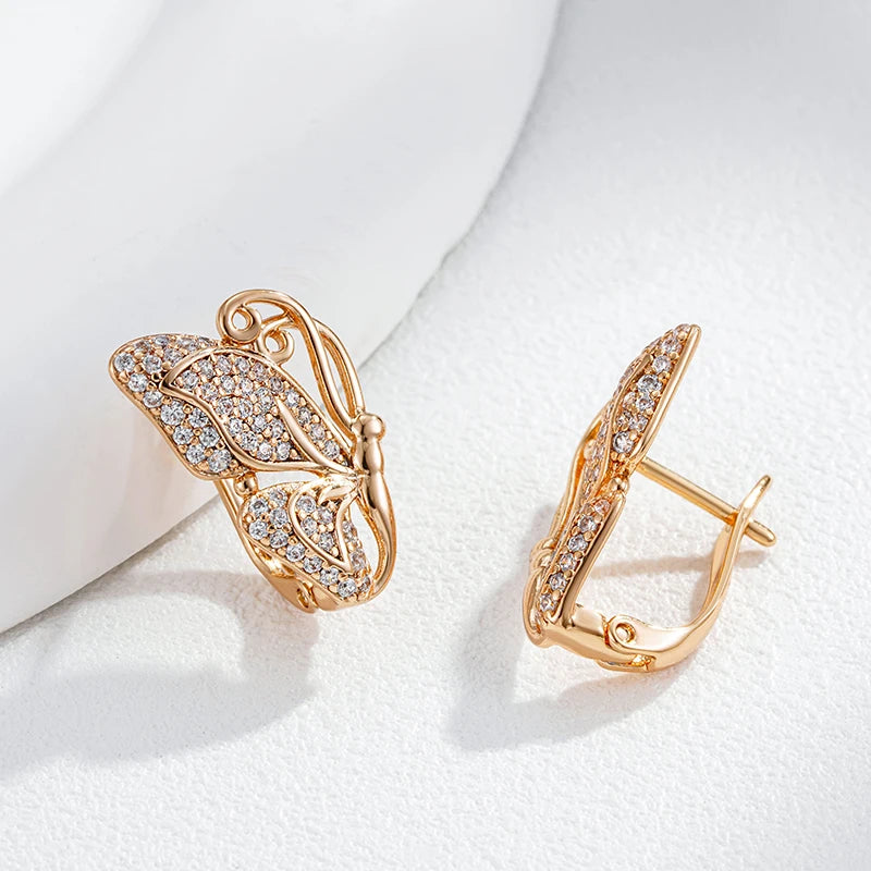 Kinel Luxury Full Natural Zircon Butterfly Drop Earrings for Women Unusual 585 Rose Gold Color Creative Daily Fine Jewelry Gift